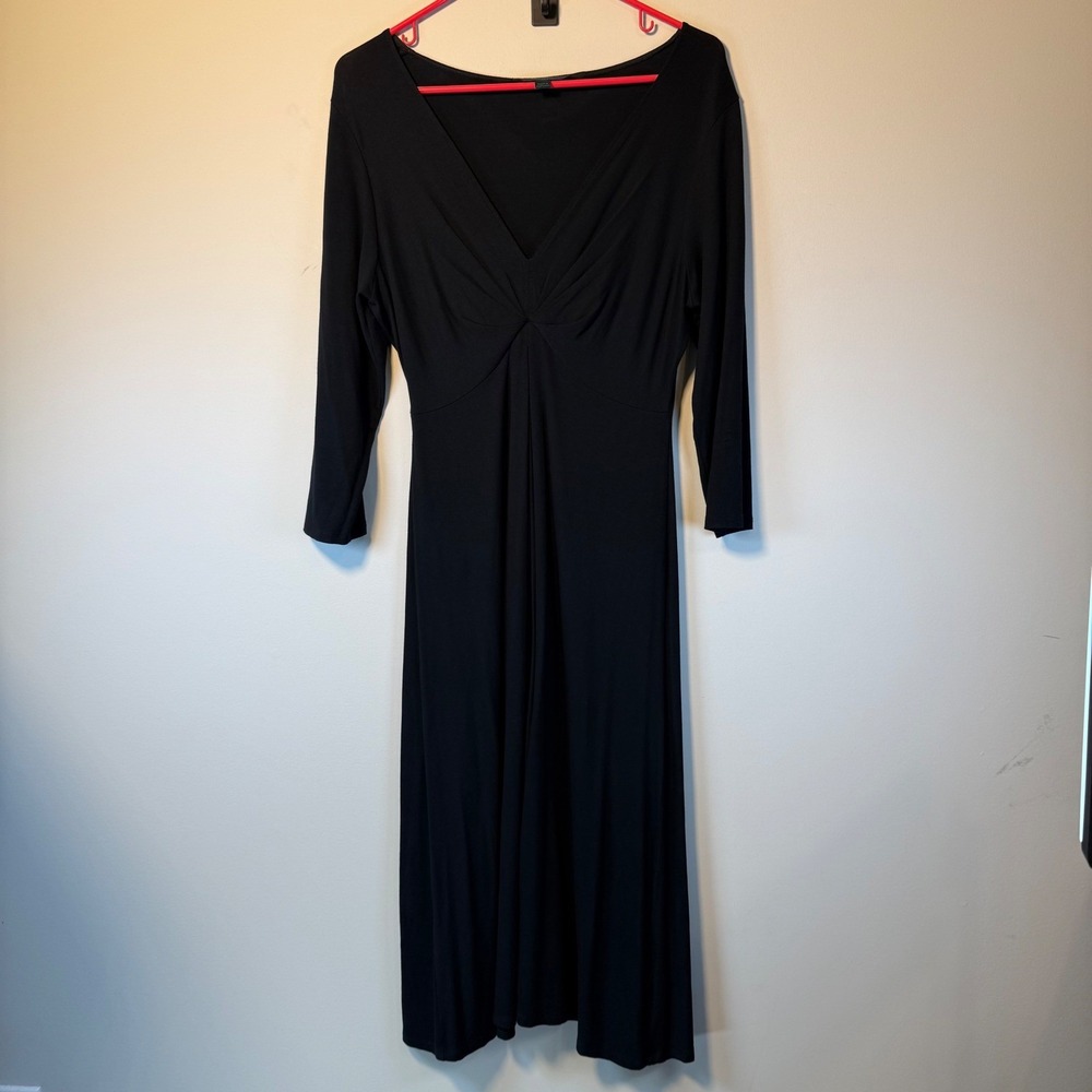 Boden Midi Dress Womens 12R Black V-Neck Knot Front 3/4 Sleeve Classic Office